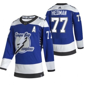 Men's Tampa Bay Lightning #77 Victor Hedman 2021 Blue Reverse Retro Stitched Jersey Men's Tampa Bay Lightning #77 Victor Hedman 2021 Blue Reverse Retro Stitched Jersey