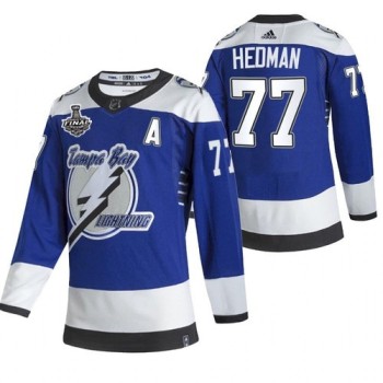 Men's Tampa Bay Lightning #77 Victor Hedman 2021 Blue Stanley Cup Final Bound Reverse Retro Stitched Jersey Men's Tampa Bay Lightning #77 Victor Hedman 2021 Blue Stanley Cup Final Bound Reverse Retro Stitched Jersey