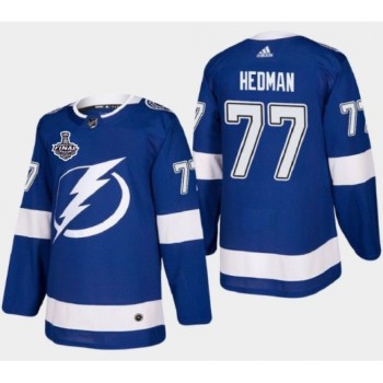 Men's Tampa Bay Lightning #77 Victor Hedman 2021 Blue Stanley Cup Final Bound Stitched Jersey Men's Tampa Bay Lightning #77 Victor Hedman 2021 Blue Stanley Cup Final Bound Stitched Jersey