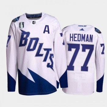 Men's Tampa Bay Lightning #77 Victor Hedman 2022 White Stanley Cup Final Patch Stitched Jersey Men's Tampa Bay Lightning #77 Victor Hedman 2022 White Stanley Cup Final Patch Stitched Jersey
