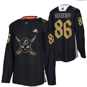 Men's Tampa Bay Lightning #86 Nikita Kucherov Black Gasparilla inspired Pirate-themed Warmup Stitched Jersey Men's Tampa Bay Lightning #86 Nikita Kucherov Black Gasparilla inspired Pirate-themed Warmup Stitched Jersey