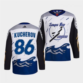 Men's Tampa Bay Lightning #86 Nikita Kucherov White 2022-23 Reverse Retro Stitched Jersey Men's Tampa Bay Lightning #86 Nikita Kucherov White 2022-23 Reverse Retro Stitched Jersey