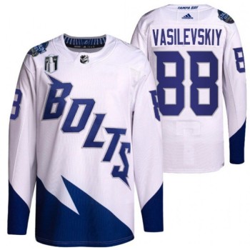 Men's Tampa Bay Lightning #88 Andrei Vasilevskiy 2022 White Stanley Cup Final Patch Stitched Jersey Men's Tampa Bay Lightning #88 Andrei Vasilevskiy 2022 White Stanley Cup Final Patch Stitched Jersey