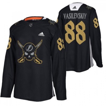Men's Tampa Bay Lightning #88 Andrei Vasilevskiy Black Gasparilla inspired Pirate-themed Warmup Stitched Jersey Men's Tampa Bay Lightning #88 Andrei Vasilevskiy Black Gasparilla inspired Pirate-themed Warmup Stitched Jersey