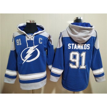 Men's Tampa Bay Lightning #91 Steven Stamkos Blue Ageless Must-Have Lace-Up Pullover Hoodie Men's Tampa Bay Lightning #91 Steven Stamkos Blue Ageless Must-Have Lace-Up Pullover Hoodie