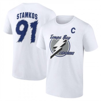 Men's Tampa Bay Lightning #91 Steven Stamkos White T-Shirt Men's Tampa Bay Lightning #91 Steven Stamkos White T-Shirt