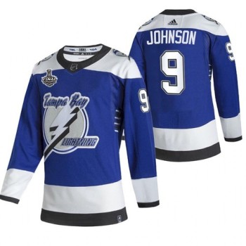 Men's Tampa Bay Lightning #9 Tyler Johnson 2021 Blue Stanley Cup Final Bound Reverse Retro Stitched Jersey Men's Tampa Bay Lightning #9 Tyler Johnson 2021 Blue Stanley Cup Final Bound Reverse Retro Stitched Jersey