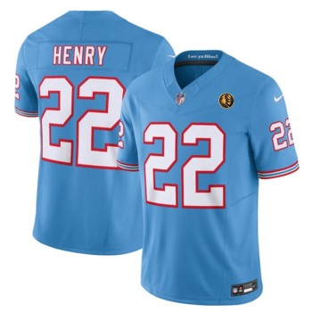 Men's Tennessee Titans #22 Derrick Henry Blue 2023 F.U.S.E. Throwback With John Madden Patch Vapor Limited Stitched Football Jersey Men's Tennessee Titans #22 Derrick Henry Blue 2023 F.U.S.E. Throwback With John Madden Patch Vapor Limited Stitched Football Jersey
