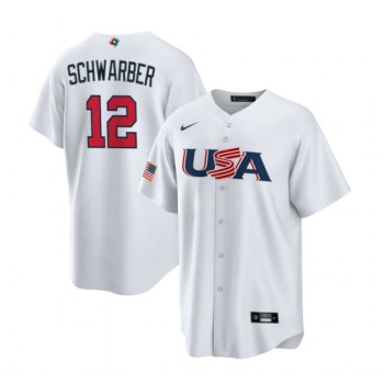 Men's USA Baseball #12 Kyle Schwarber 2023 White World Baseball Classic Stitched Jersey Men's USA Baseball #12 Kyle Schwarber 2023 White World Baseball Classic Stitched Jersey