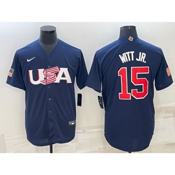 Men's USA Baseball #15 Bobby Witt Jr. 2023 Navy World Baseball Classic Stitched Jersey