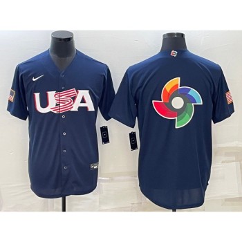 Men's USA Baseball 2023 Navy World Baseball Big Logo Classic Stitched Jersey Men's USA Baseball 2023 Navy World Baseball Big Logo Classic Stitched Jersey