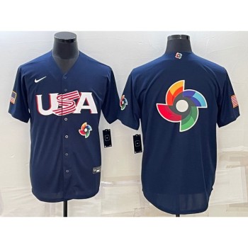 Men's USA Baseball 2023 Navy World Baseball Big Logo With Patch Classic Stitched Jersey Men's USA Baseball 2023 Navy World Baseball Big Logo With Patch Classic Stitched Jersey