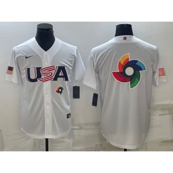 Men's USA Baseball 2023 White World Baseball Big Logo Classic Stitched Jersey