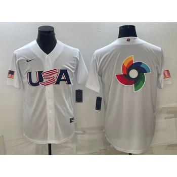 Men's USA Baseball 2023 White World Baseball Big Logo Classic Stitched Jersey Men's USA Baseball 2023 White World Baseball Big Logo Classic Stitched Jersey