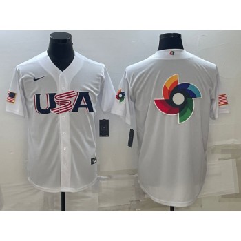 Men's USA Baseball 2023 White World Baseball Big Logo With Patch Classic Stitched Jersey Men's USA Baseball 2023 White World Baseball Big Logo With Patch Classic Stitched Jersey