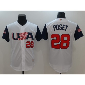 Men's USA Baseball #28 Buster Posey White 2017 World Baseball Classic Stitched WBC Jersey