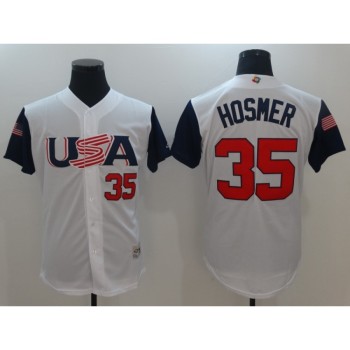 Men's USA Baseball #35 Eric Hosmer White 2017 World Baseball Classic Stitched WBC Jersey