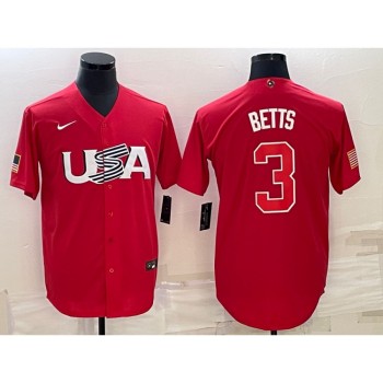 Men's USA Baseball #3 Mookie Betts 2023 Red World Baseball Classic Stitched Jersey Men's USA Baseball #3 Mookie Betts 2023 Red World Baseball Classic Stitched Jersey