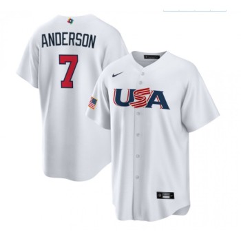 Men's USA Baseball #7 Tim Anderson 2023 White World Baseball Classic Stitched Jersey Men's USA Baseball #7 Tim Anderson 2023 White World Baseball Classic Stitched Jersey