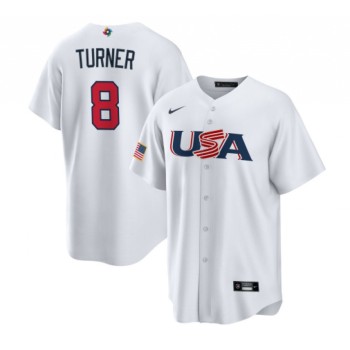 Men's USA Baseball #8 Trea Turner 2023 White World Baseball Classic Stitched Jersey Men's USA Baseball #8 Trea Turner 2023 White World Baseball Classic Stitched Jersey