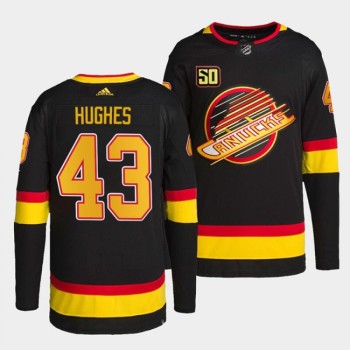 Men's Vancouver Canucks #43 Quinn Hughes 50th Anniversary Black Stitched Jersey Men's Vancouver Canucks #43 Quinn Hughes 50th Anniversary Black Stitched Jersey