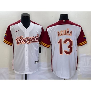 Men's Venezuela Baseball #13 Venezuela Acuna Jr. 2023 White World Baseball Classic Stitched Jersey Men's Venezuela Baseball #13 Venezuela Acuna Jr. 2023 White World Baseball Classic Stitched Jersey