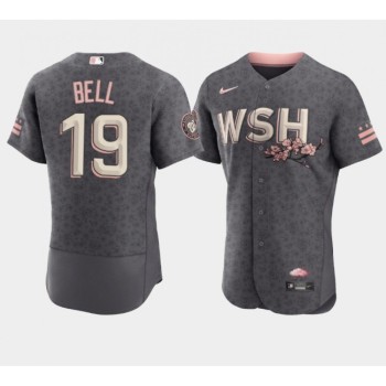 Men's Washington Nationals #19 Josh Bell 2022 Grey City Connect Cherry Blossom Flex Base Stitched MLB Jersey Men's Washington Nationals #19 Josh Bell 2022 Grey City Connect Cherry Blossom Flex Base Stitched MLB Jersey