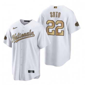 Men's Washington Nationals #22 Juan Soto 2022 All-Star White Cool Base Stitched Baseball Jersey Men's Washington Nationals #22 Juan Soto 2022 All-Star White Cool Base Stitched Baseball Jersey