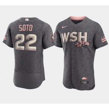 Men's Washington Nationals #22 Juan Soto 2022 Grey City Connect Cherry Blossom Flex Base Stitched MLB Jersey Men's Washington Nationals #22 Juan Soto 2022 Grey City Connect Cherry Blossom Flex Base Stitched MLB Jersey