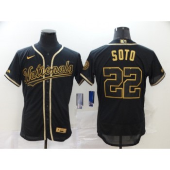 Men's Washington Nationals #22 Juan Soto Black Golden Flex Base Stitched MLB Jersey Men's Washington Nationals #22 Juan Soto Black Golden Flex Base Stitched MLB Jersey