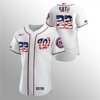 Men's Washington Nationals #22 Juan Soto White 2020 Stars & Stripes Flex Base Stitched Jersey Men's Washington Nationals #22 Juan Soto White 2020 Stars & Stripes Flex Base Stitched Jersey