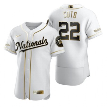 Men's Washington Nationals #22 Juan Soto White Golden Flex Base Stitched MLB Jersey Men's Washington Nationals #22 Juan Soto White Golden Flex Base Stitched MLB Jersey