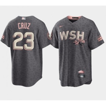 Men's Washington Nationals #23 Nelson Cruz 2022 Grey City Connect Cherry Blossom Cool Base Stitched Jersey Men's Washington Nationals #23 Nelson Cruz 2022 Grey City Connect Cherry Blossom Cool Base Stitched Jersey
