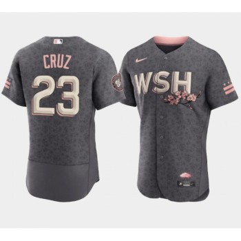 Men's Washington Nationals #23 Nelson Cruz 2022 Grey City Connect Cherry Blossom Flex Base Stitched MLB Jersey Men's Washington Nationals #23 Nelson Cruz 2022 Grey City Connect Cherry Blossom Flex Base Stitched MLB Jersey