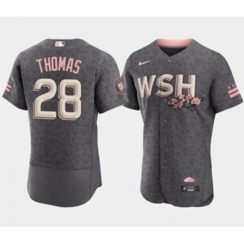 Men's Washington Nationals #28 Lane Thomas 2022 Grey City Connect Cherry Blossom Flex Base Stitched MLB Jersey Men's Washington Nationals #28 Lane Thomas 2022 Grey City Connect Cherry Blossom Flex Base Stitched MLB Jersey