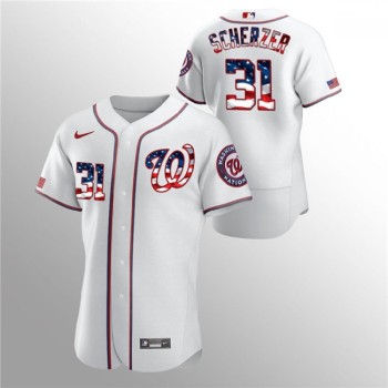 Men's Washington Nationals #31 Max Scherzer White 2020 Stars & Stripes Flex Base Stitched Jersey Men's Washington Nationals #31 Max Scherzer White 2020 Stars & Stripes Flex Base Stitched Jersey