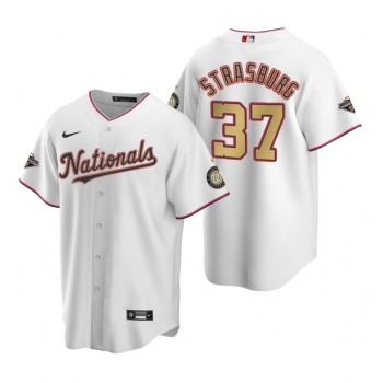 Men's Washington Nationals #37 Stephen Strasburg White 2020 Gold Program Stitched Championship Jersey Men's Washington Nationals #37 Stephen Strasburg White 2020 Gold Program Stitched Championship Jersey