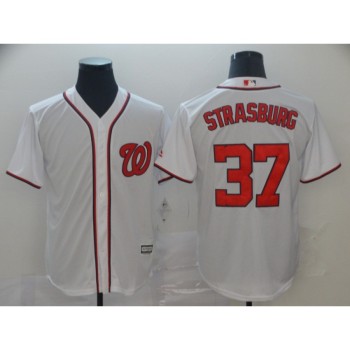 Men's Washington Nationals #37 Stephen Strasburg White Cool Base Stitched MLB Jersey Men's Washington Nationals #37 Stephen Strasburg White Cool Base Stitched MLB Jersey