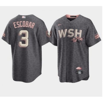 Men's Washington Nationals #3 Alcides Escobar 2022 Grey City Connect Cherry Blossom Cool Base Stitched Jersey Men's Washington Nationals #3 Alcides Escobar 2022 Grey City Connect Cherry Blossom Cool Base Stitched Jersey