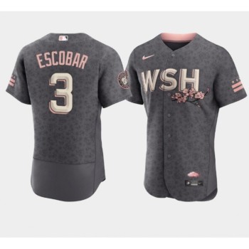 Men's Washington Nationals #3 Alcides Escobar 2022 Grey City Connect Cherry Blossom Flex Base Stitched MLB Jersey Men's Washington Nationals #3 Alcides Escobar 2022 Grey City Connect Cherry Blossom Flex Base Stitched MLB Jersey