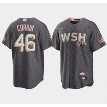 Men's Washington Nationals #46 Patrick Corbin 2022 Grey City Connect Cherry Blossom Cool Base Stitched Jersey Men's Washington Nationals #46 Patrick Corbin 2022 Grey City Connect Cherry Blossom Cool Base Stitched Jersey