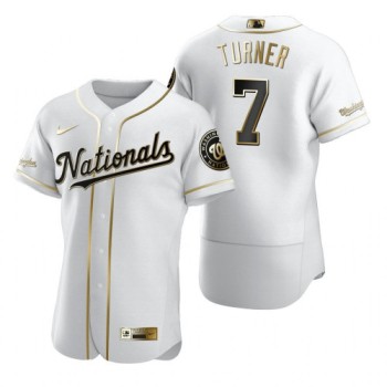 Men's Washington Nationals #7 Trea Turner 2020 White Golden Flex Base Stitched MLB Jersey Men's Washington Nationals #7 Trea Turner 2020 White Golden Flex Base Stitched MLB Jersey