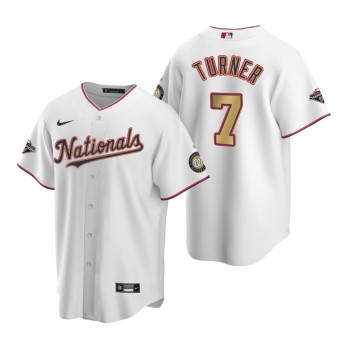 Men's Washington Nationals #7 Trea Turner White 2020 Gold Program Stitched Championship Jersey Men's Washington Nationals #7 Trea Turner White 2020 Gold Program Stitched Championship Jersey