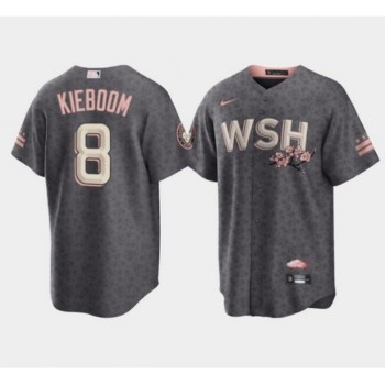 Men's Washington Nationals #8 Carter Kieboom 2022 Grey City Connect Cherry Blossom Cool Base Stitched Jersey Men's Washington Nationals #8 Carter Kieboom 2022 Grey City Connect Cherry Blossom Cool Base Stitched Jersey