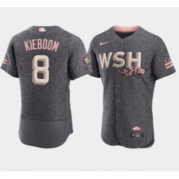 Men's Washington Nationals #8 Carter Kieboom 2022 Grey City Connect Cherry Blossom Flex Base Stitched MLB Jersey Men's Washington Nationals #8 Carter Kieboom 2022 Grey City Connect Cherry Blossom Flex Base Stitched MLB Jersey