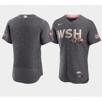 Men's Washington Nationals Blank 2022 Grey City Connect Cherry Blossom Flex Base Stitched MLB Jersey Men's Washington Nationals Blank 2022 Grey City Connect Cherry Blossom Flex Base Stitched MLB Jersey