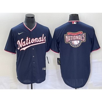 Men's Washington Nationals Navy Big Logo in Back Stitched Baseball Jersey Men's Washington Nationals Navy Big Logo in Back Stitched Baseball Jersey