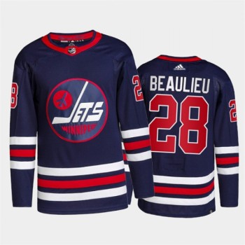Men's Winnipeg Jets #28 Nathan Beaulieu 2021/22 Navy Stitched Jersey Men's Winnipeg Jets #28 Nathan Beaulieu 2021/22 Navy Stitched Jersey
