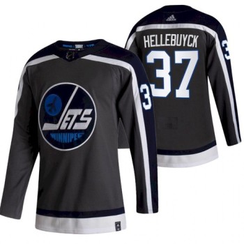 Men's Winnipeg Jets #37 Connor Hellebuyck 2021 Grey Reverse Retro Stitched Jersey Men's Winnipeg Jets #37 Connor Hellebuyck 2021 Grey Reverse Retro Stitched Jersey