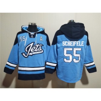 Men's Winnipeg Jets #55 Mark Scheifele Blue Lace-Up Pullover Hoodie Men's Winnipeg Jets #55 Mark Scheifele Blue Lace-Up Pullover Hoodie